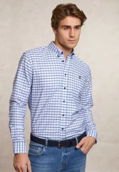 Fashion River Woods Custom fit geruit comfort stretch hemd blauw/wit -