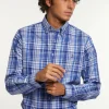 Fashion River Woods Custom fit geruit comfort stretch hemd blauw/wit -