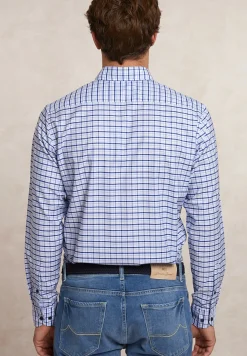 Fashion River Woods Custom fit geruit comfort stretch hemd blauw/wit -