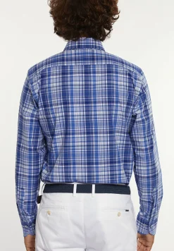 Fashion River Woods Custom fit geruit comfort stretch hemd blauw/wit -
