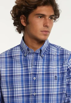 Fashion River Woods Custom fit geruit comfort stretch hemd blauw/wit -
