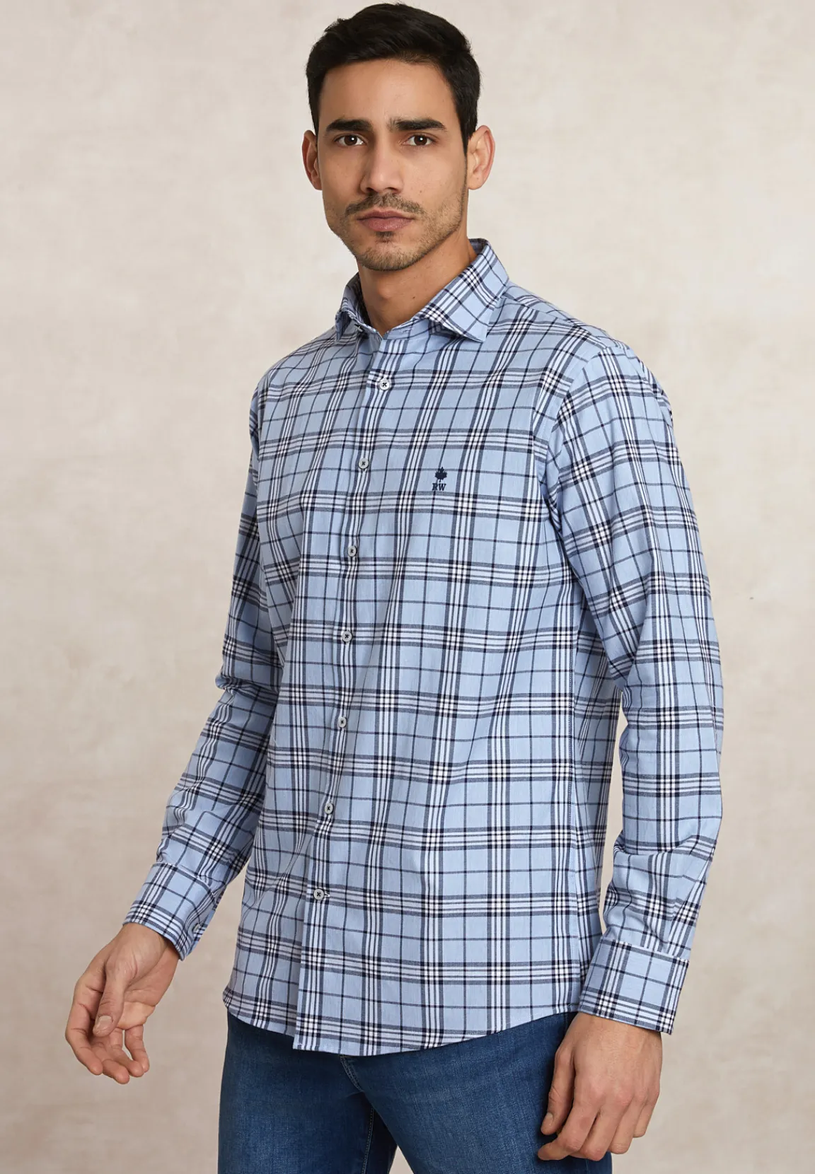 Hot River Woods Custom fit geruit flanellen hemd blauw/wit -
