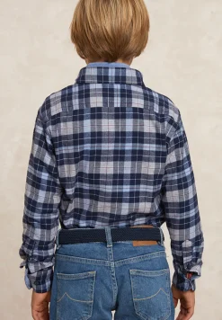 New River Woods Custom fit geruit flanellen hemd blauw/grijs -