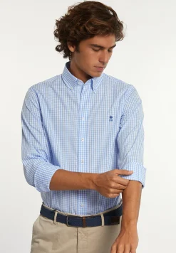 New River Woods Custom fit geruit hemd blauw/wit -