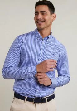 Sale River Woods Custom fit geruit hemd blauw/wit -