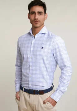 New River Woods Custom fit geruit hemd blauw/wit -