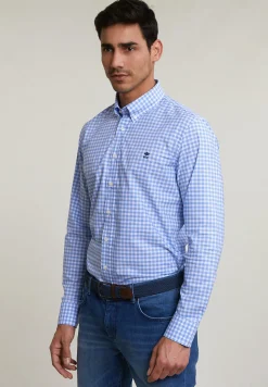 New River Woods Custom fit geruit hemd blauw/wit -
