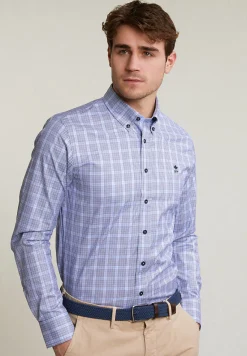New River Woods Custom fit geruit hemd blauw -