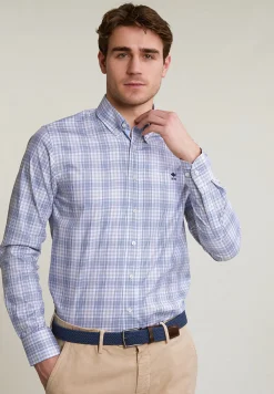 Discount River Woods Custom fit geruit hemd blauw/beige -