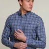 Outlet River Woods Custom fit geruit hemd blauw -