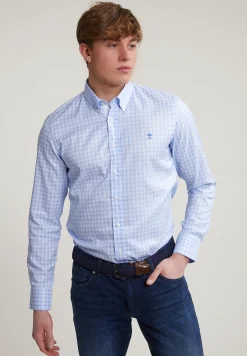 Discount River Woods Custom fit geruit hemd blauw/wit -
