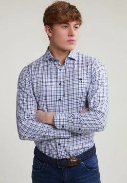 Hot River Woods Custom fit geruit hemd blauw/beige -