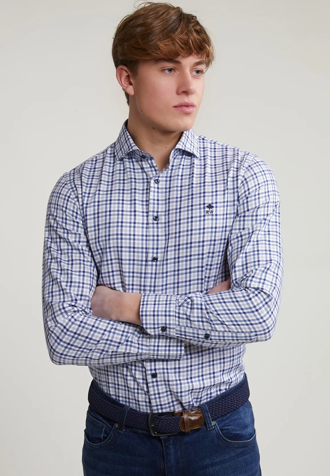 Hot River Woods Custom fit geruit hemd blauw/beige -