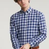Fashion River Woods Custom fit geruit hemd blauw/wit -