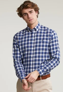 Fashion River Woods Custom fit geruit hemd blauw/wit -