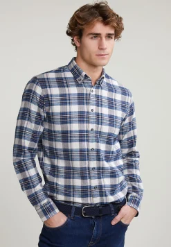 New River Woods Custom fit geruit hemd blauw/beige -