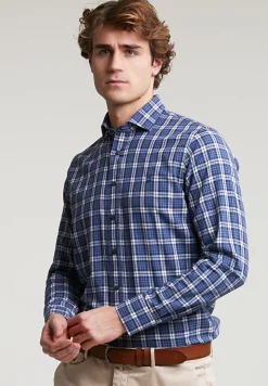 Discount River Woods Custom fit geruit hemd blauw/wit -
