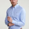 Outlet River Woods Custom fit geruit hemd blauw/wit -