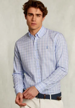Discount River Woods Custom fit geruit hemd blauw/wit -