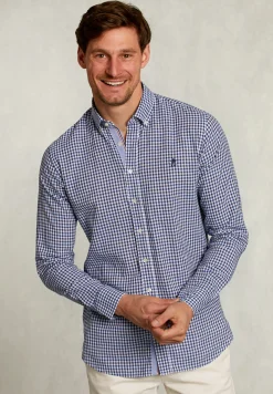 Outlet River Woods Custom fit geruit hemd blauw/wit -