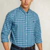 Fashion River Woods Custom fit geruit hemd blauw/groen -