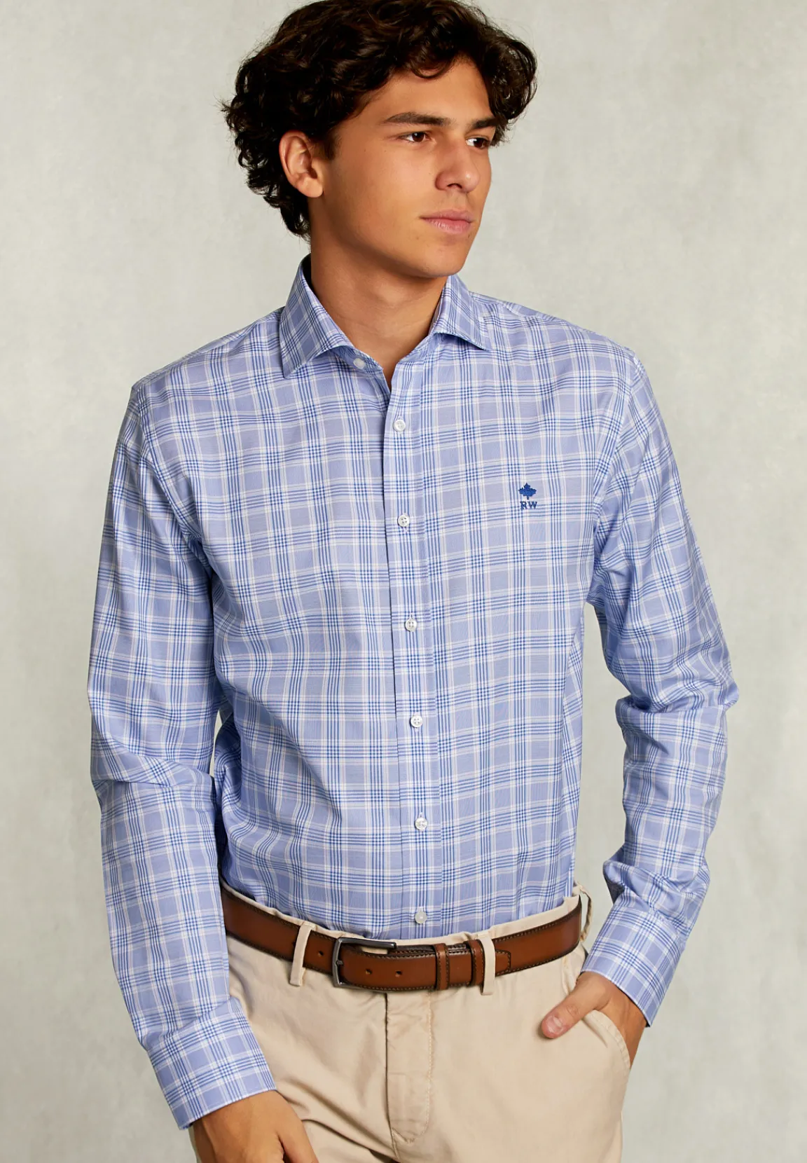 New River Woods Custom fit geruit hemd blauw/wit -