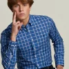 Outlet River Woods Custom fit geruit hemd blauw/wit -
