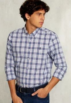 Outlet River Woods Custom fit geruit hemd blauw/wit -