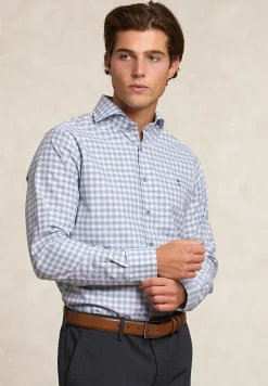 Discount River Woods Custom fit geruit hemd blauw/grijs -
