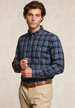Outlet River Woods Custom fit geruit hemd blauw/grijs -