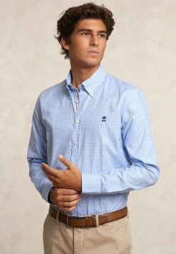 Best River Woods Custom fit geruit hemd blauw/wit -