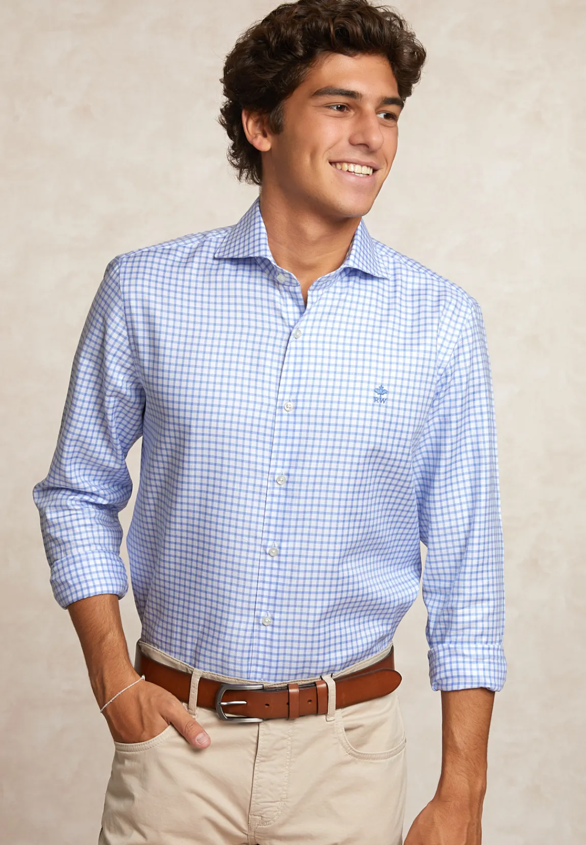 New River Woods Custom fit geruit hemd blauw/wit -