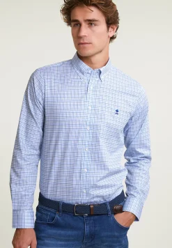 Online River Woods Custom fit geruit hemd blauw/groen -