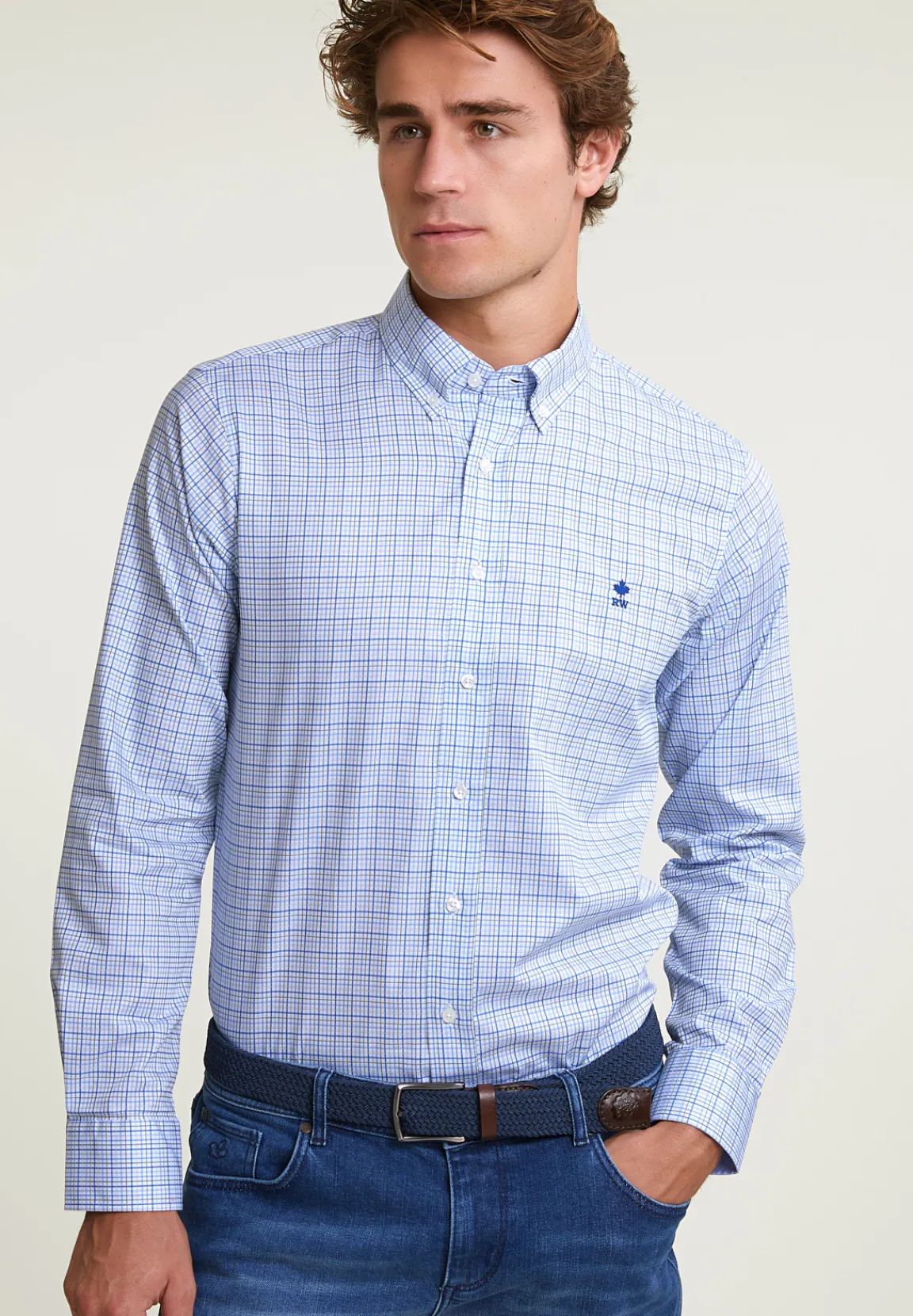 Online River Woods Custom fit geruit hemd blauw/groen -