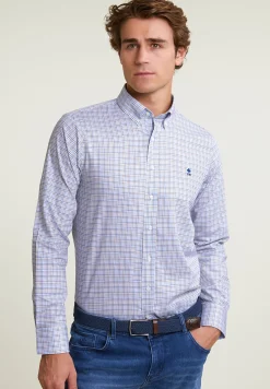 Best River Woods Custom fit geruit hemd blauw/beige -