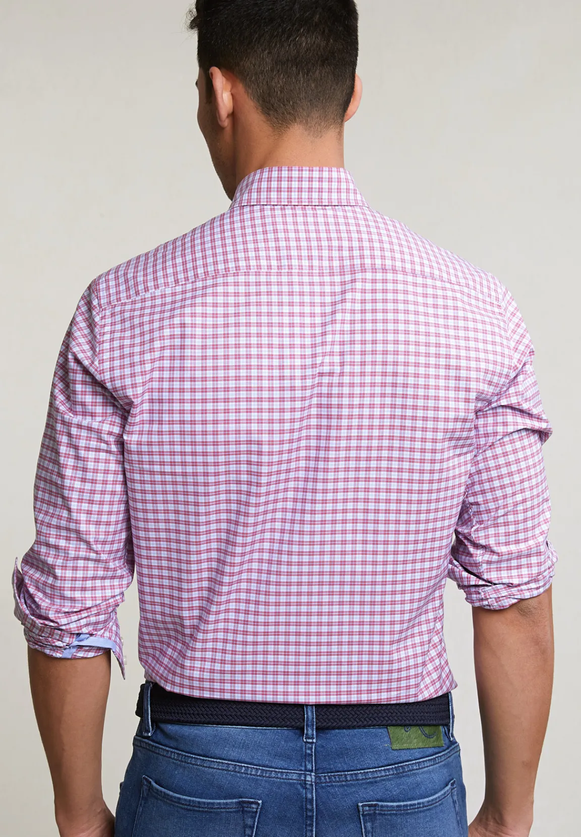 Sale River Woods Custom fit geruit hemd blauw en rood -