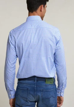 New River Woods Custom fit geruit hemd blauw/wit -