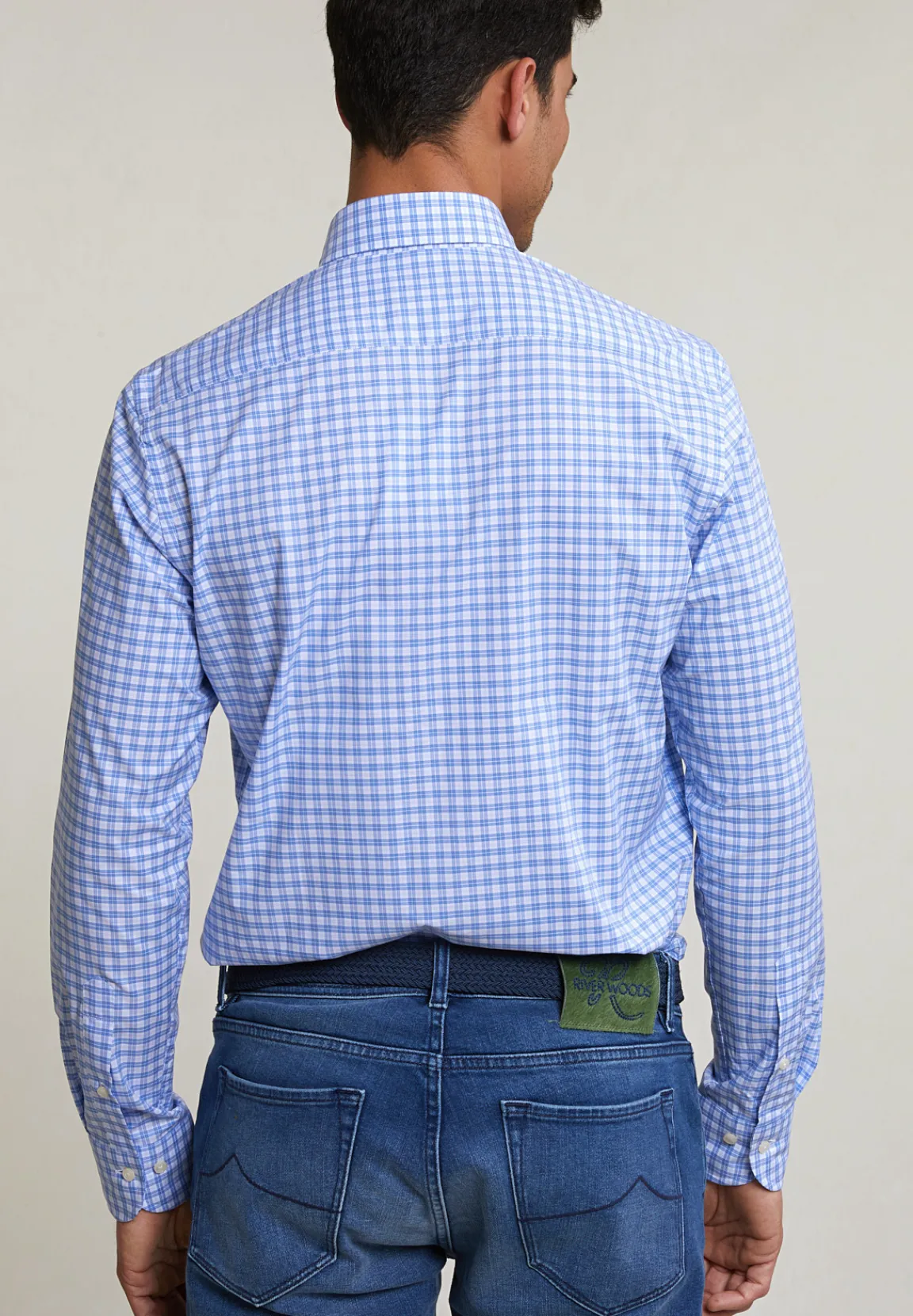New River Woods Custom fit geruit hemd blauw/wit -