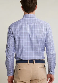 New River Woods Custom fit geruit hemd blauw -