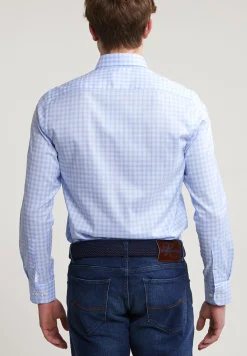 Discount River Woods Custom fit geruit hemd blauw/wit -