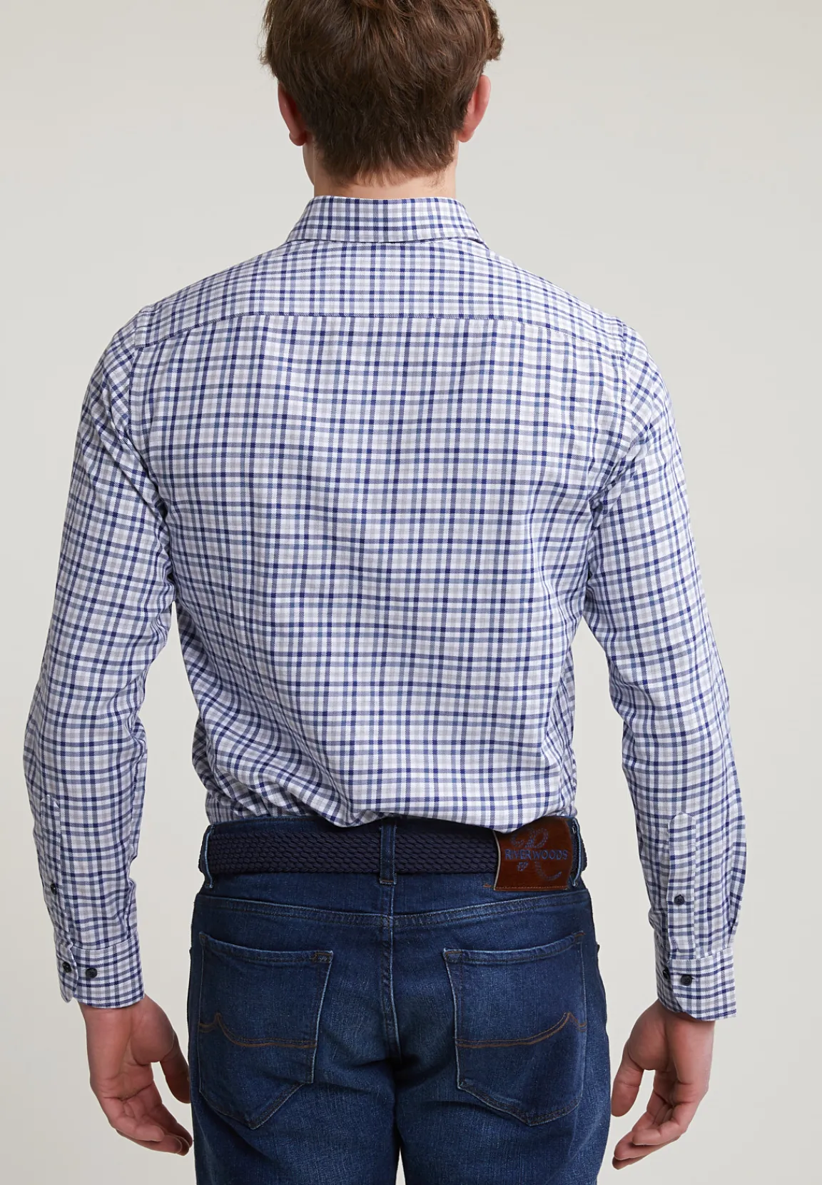 Hot River Woods Custom fit geruit hemd blauw/beige -