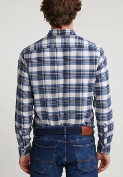 New River Woods Custom fit geruit hemd blauw/beige -