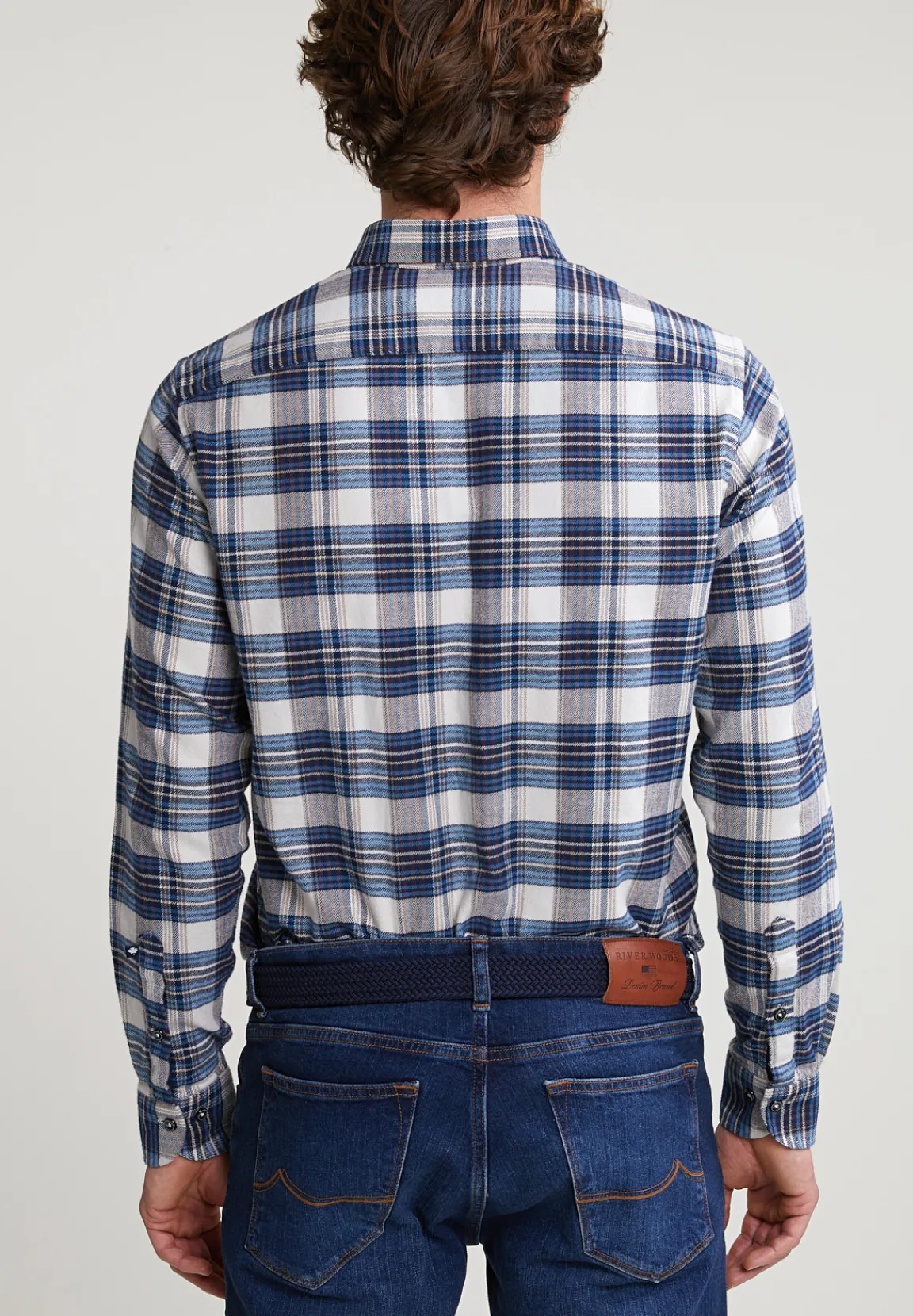 New River Woods Custom fit geruit hemd blauw/beige -