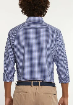 Outlet River Woods Custom fit geruit hemd blauw/wit -