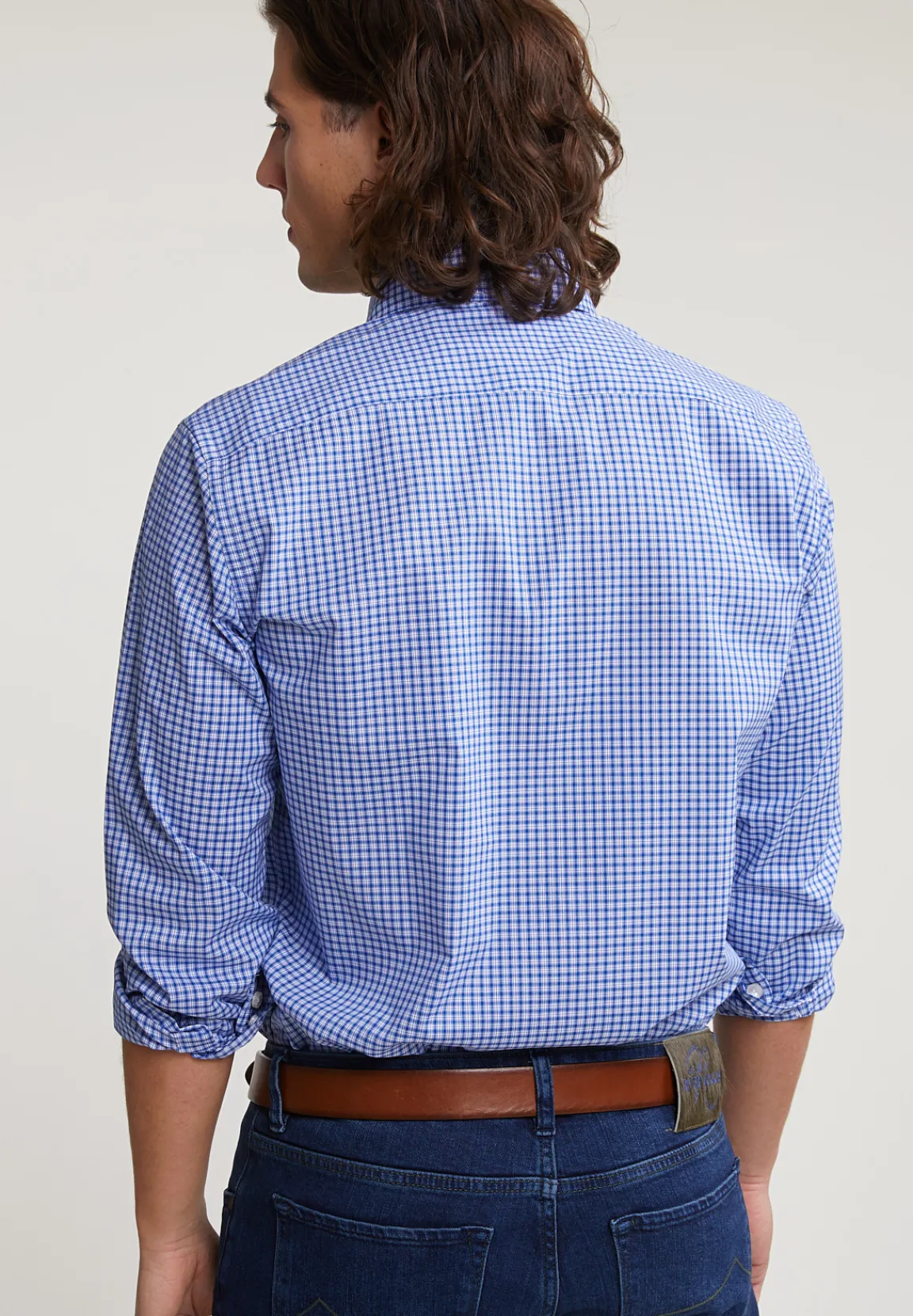 Clearance River Woods Custom fit geruit hemd blauw/wit -