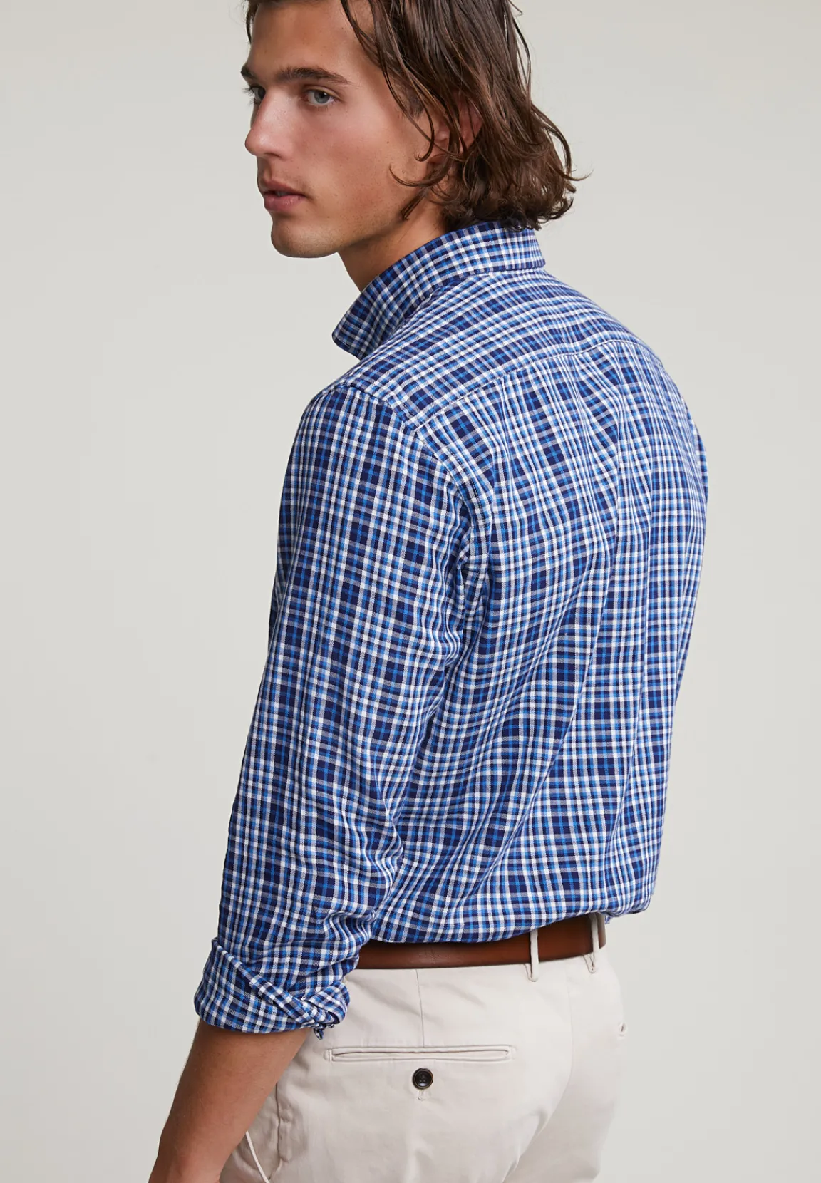 Discount River Woods Custom fit geruit hemd blauw/wit -