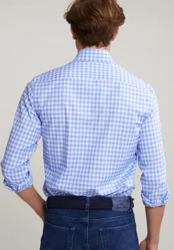 Online River Woods Custom fit geruit hemd blauw/wit -