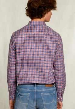 Outlet River Woods Custom fit geruit hemd blauw/roze -