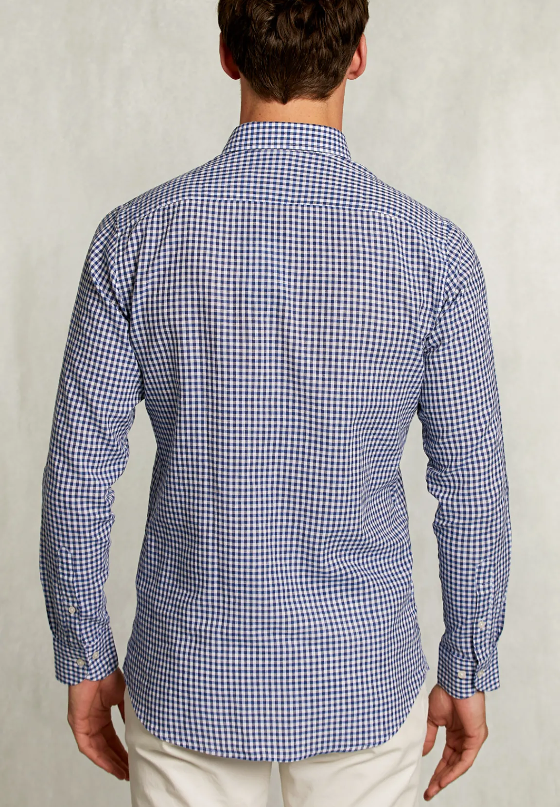 Outlet River Woods Custom fit geruit hemd blauw/wit -