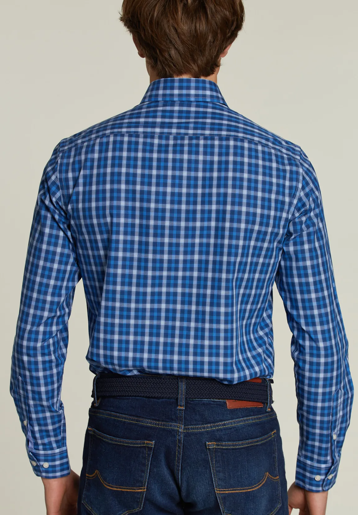 Outlet River Woods Custom fit geruit hemd blauw/wit -